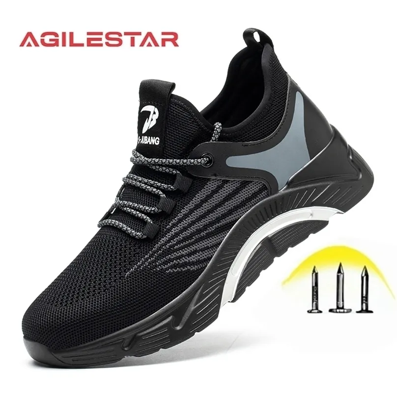 [Agilestar] Sapatos Indestrutíveis Trabalho de Segurança Homens com Aço Toe Cap Punture-Proof Botas Leve Respirável Sneakers 211217