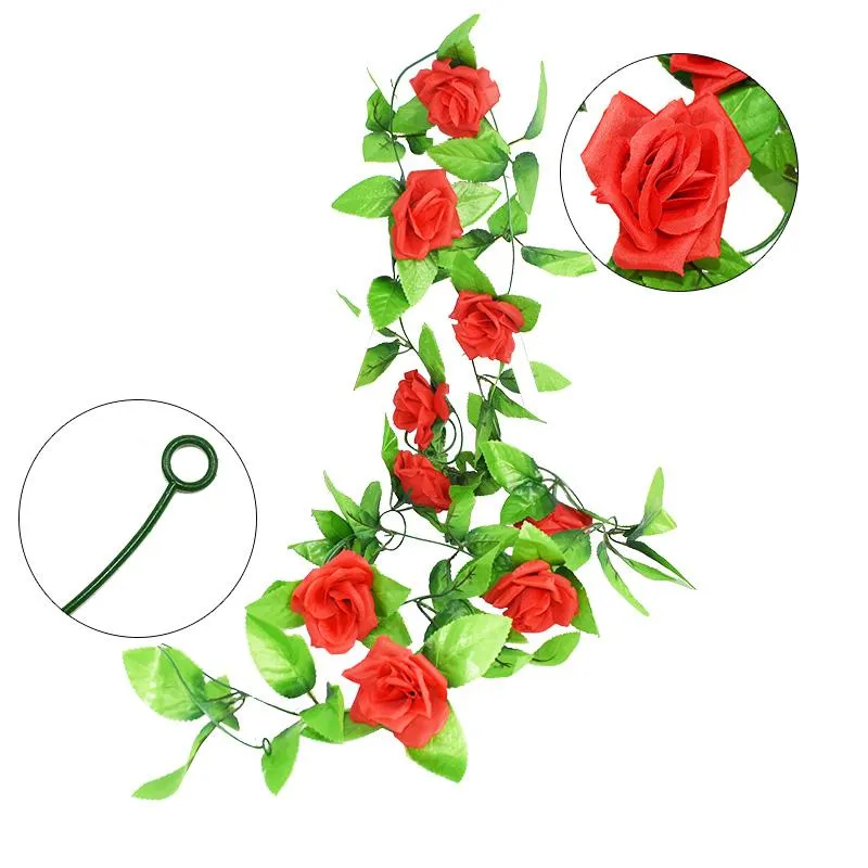 Dekoracyjne kwiaty wieńce 2,4 m sztuczny zielony liść girlandzki roślina róża roślina winorośl fałszywe liście DIY Wiszące dekoracja sznur home werddi