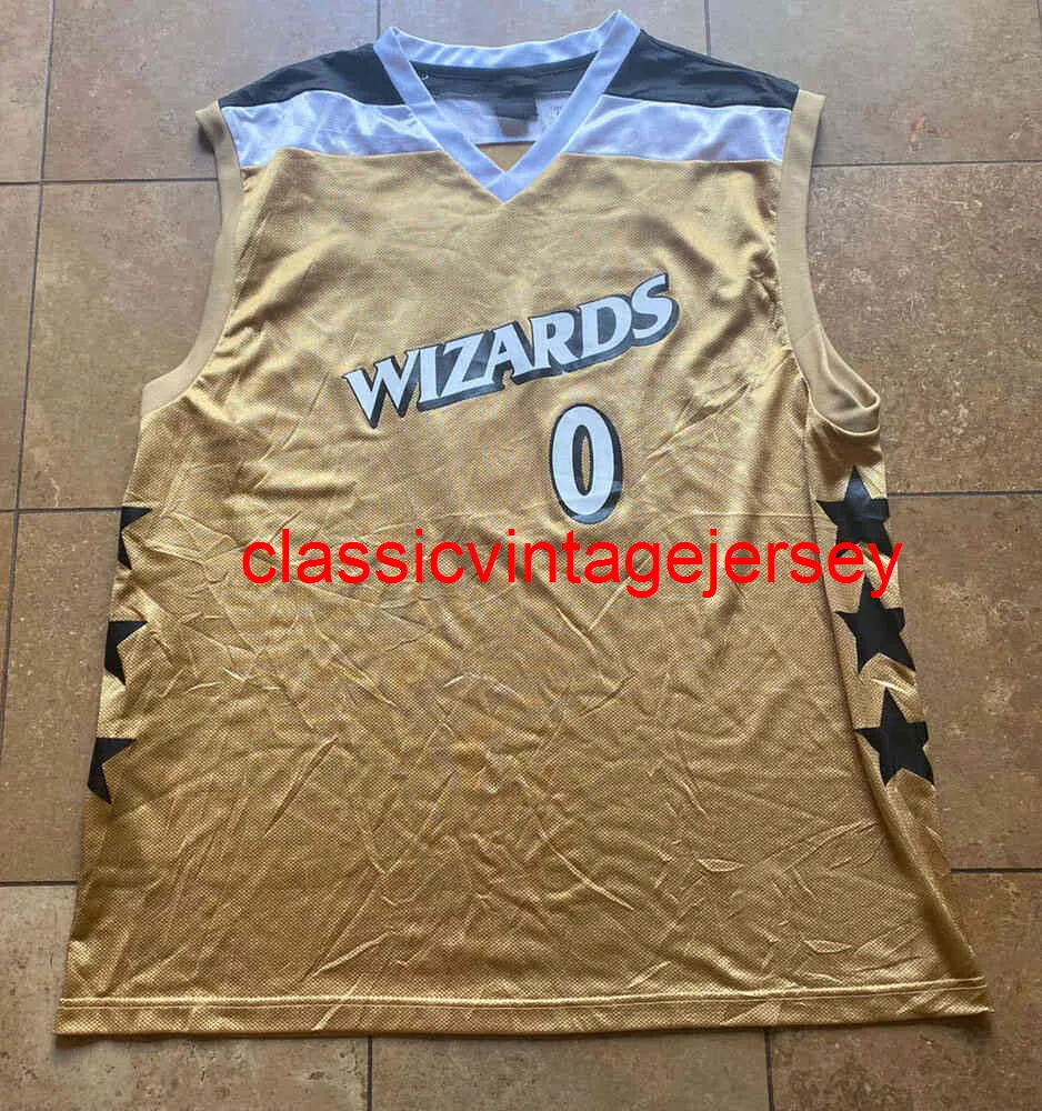 Vintage GILBERT ARENAS #0 Gold Jersey Bordado Personalizado Qualquer Nome Número XS-5XL 6XL