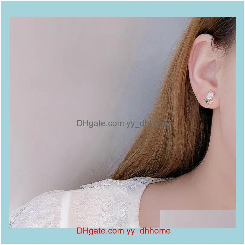 2020 brand inlaid zircon flower small stud earrings for women trend sexy rose gold leaf luxury earrings fashion girls earrings jewelry