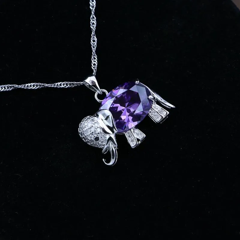 Подвески слон 925 серебряная цепь ожерелье фиолетовый кубический цирконий слайд подвеска для женщин свадьба / вовлечение / вечеринка / подарки