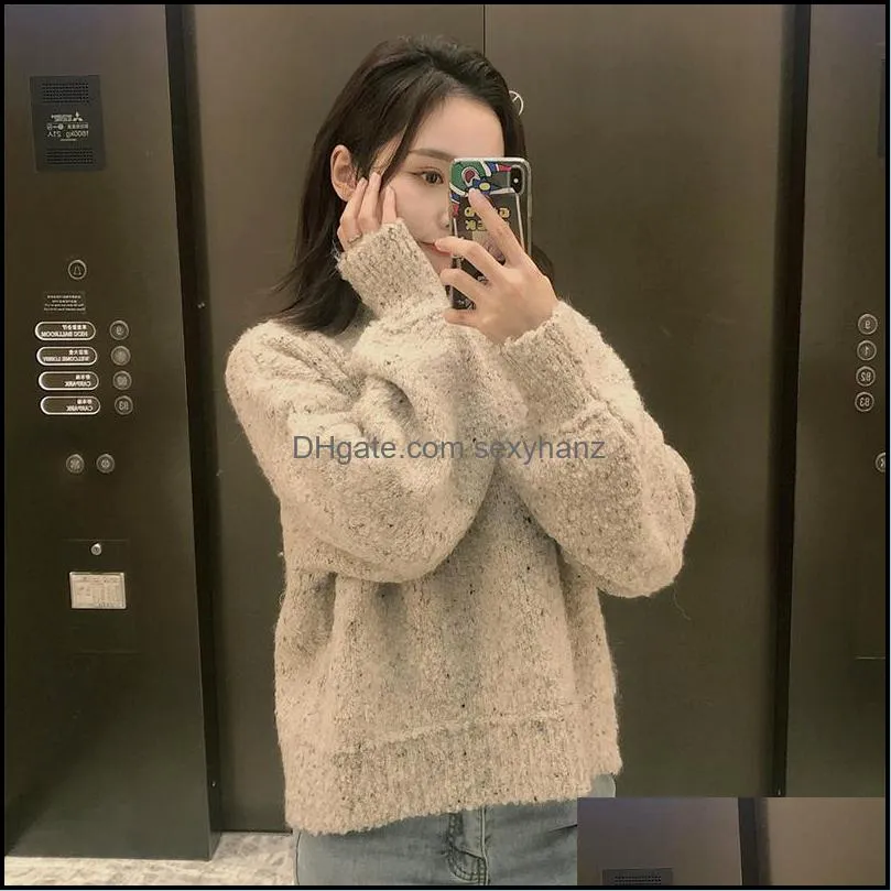 Women Autumn Winter Puffy Long Sleeves Knitted Sweater O-Neck Sleeve Pullover Casual Top Women`s Sweaters