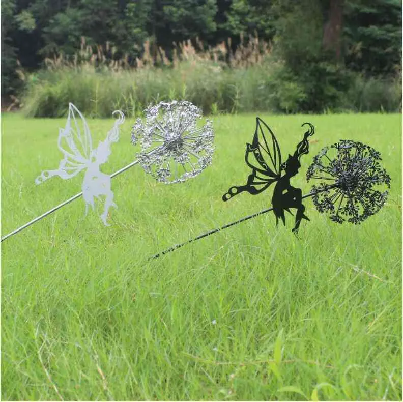 Ogród Dekoracyjne Stacz Wróżki i Dandelions Dance Razem Metal Ogród Yard Art Decor Lawn Krajobraz Rzeźba Dekoracja Q0811