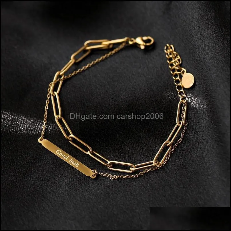 Link, Chain YUN RUO Vintage Yellow Gold Color Good Luck Double Bracelet Woman Man Birthday Gift 316 L Titanium Steel Jewelry Not Fade1