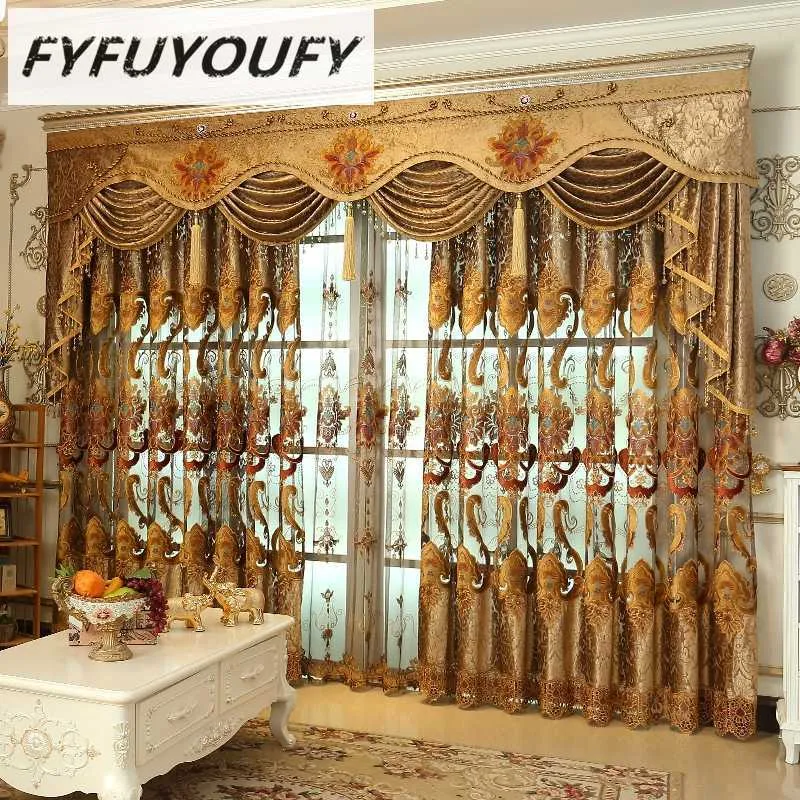 FYFUYOUFY Luxe Blackout Rideau Pour Salon Fleurs Broderie Rideau pour Chambre Fenêtres Tissu Stores Tulle Rideau 210712