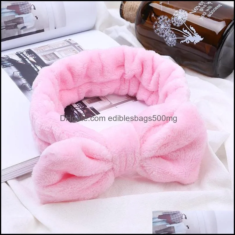 Women Coral Fleece Makeup Bow Hair Band Solid Color Soft Wash Face Headbands Fashion Girls Turban Head Wraps Hair Accessories T500925