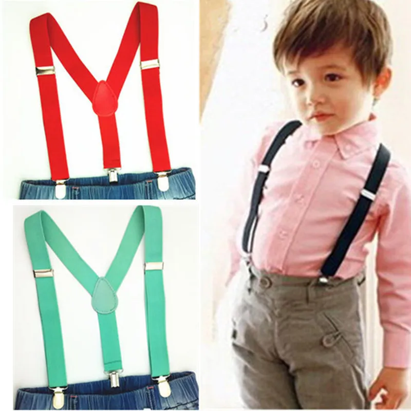 Elastic Baby Boys Girls Suspenders Y Back Clips on Solid Color Kids Suspender Braces Children Accessories S Size 25*65cm