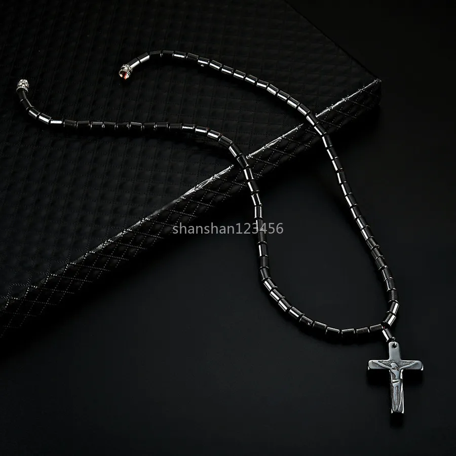 Sculptuur Zwart Magneet Jesus Cross Ketting Christian Hanger Kettingen Choker Voor Vrouwen Mannen Mode-sieraden