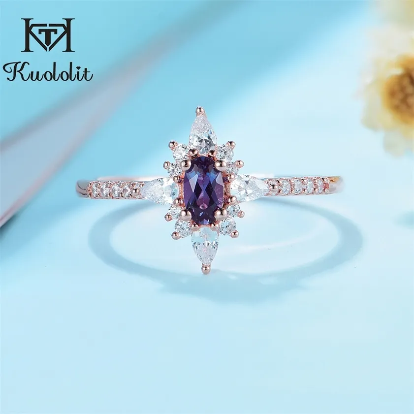 Kuololit natural alexandrite gemstone anel para mulheres real 925 laboratório de prata esterlina cultivado casamento oval 220216