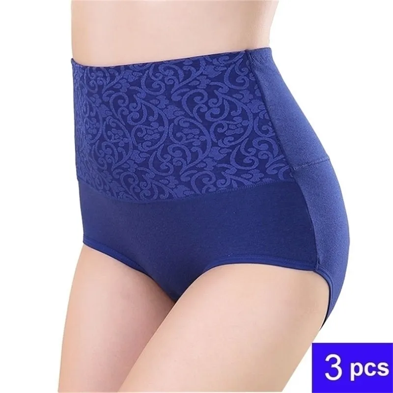 3 pcs/Lot pur coton taille haute femmes culottes grande taille slips sous-vêtements dames automne hiver culotte Sexy femme caleçon 210730