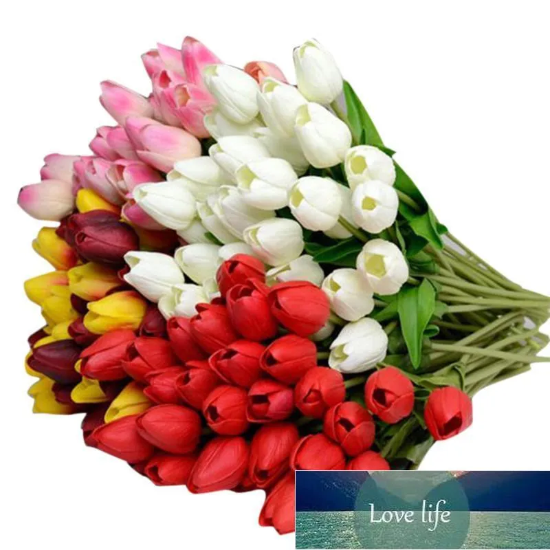 1 bouquet 10 pezzi Tulip fiori artificiali Lattice Real Touch Decorazione di nozze da sposa Bouquet Home Garden Decor foglie di piante a buon mercato