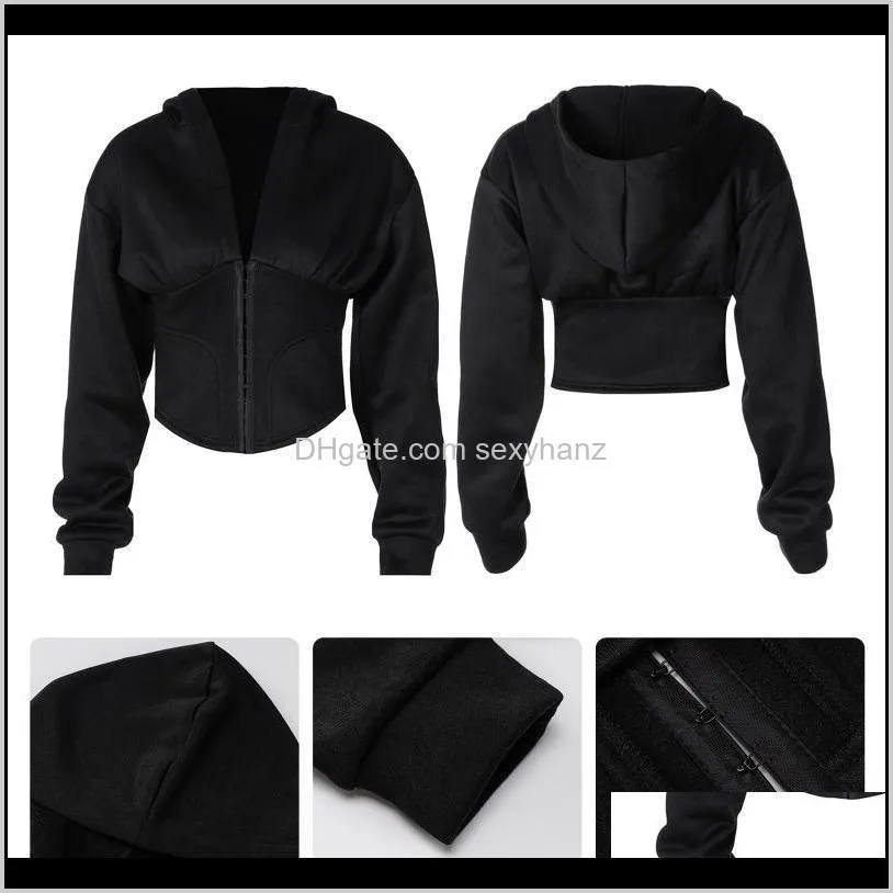 women autumn long sleeve corset hoodies sexy deep v-neck solid color crop top hook eye closure slim streetwear1