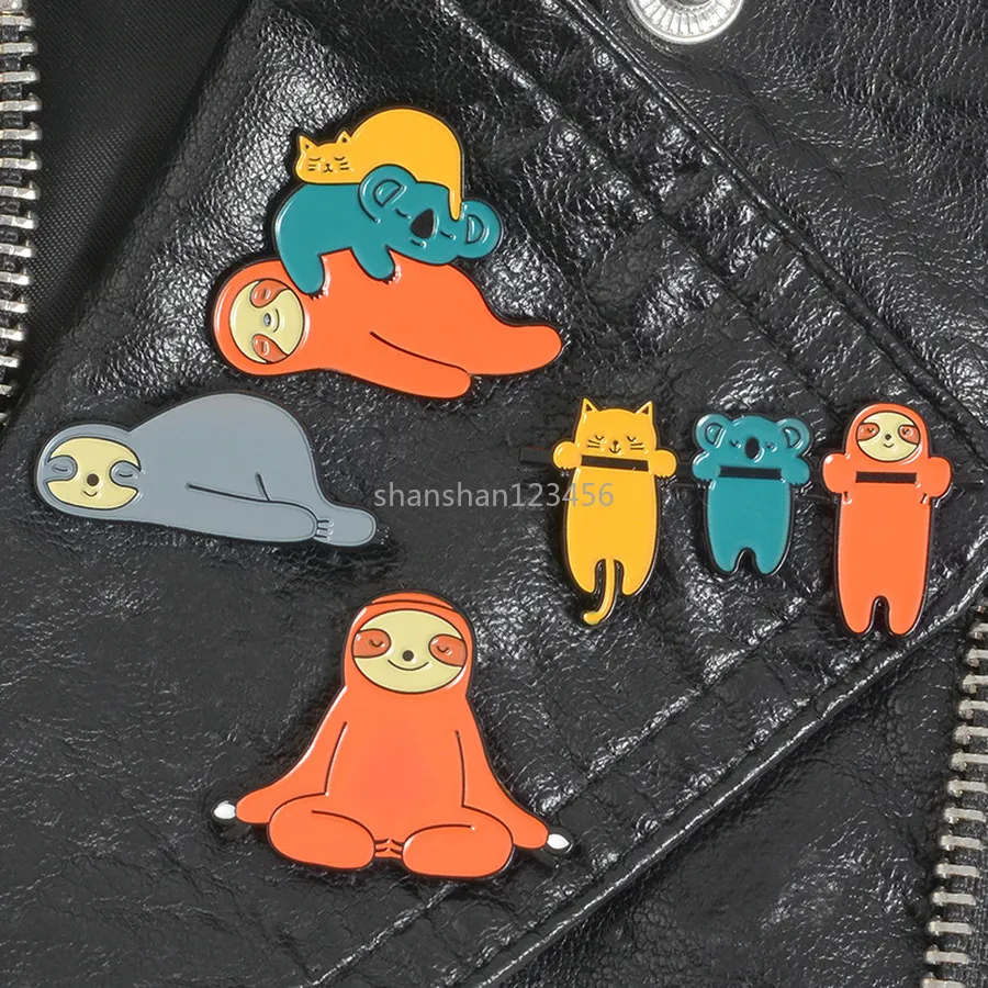 Sport yoga luiaard broche pins schattige email cartoon dieren revers pin voor vrouwen mannen top jurk cosage mode sieraden wil en sandy