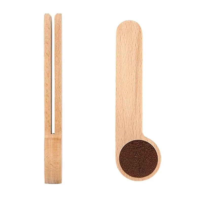 Wood Coffee Scoop With Bag Clip Tablespoon Solid Beech Wood Measuring Scoop Tea Coffee Bean Spoon Clip Gift Wholesale LX3394