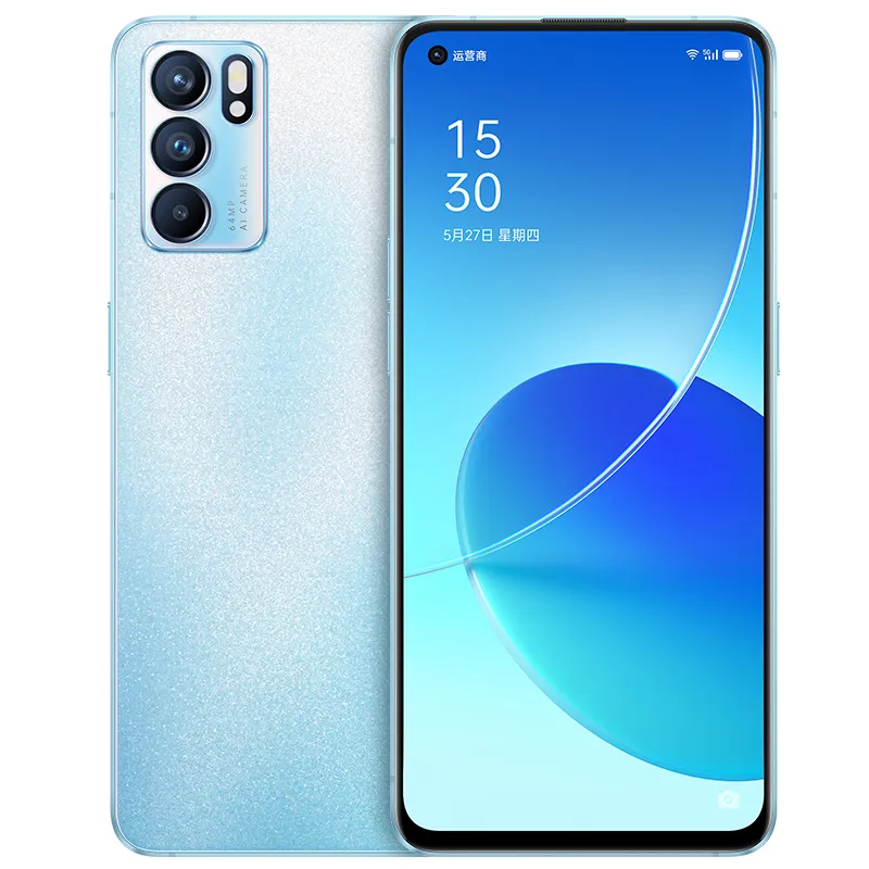 Oryginalny OPPO RENO 6 5G Telefon komórkowy 8 GB RAM 128GB ROM MTK Dimity 900 OCTA Core 64.0mp Otg 4300mAh Android 6.43 "Amoled Pełny ekran Filownia Identyfikator Face Smart Telefon komórkowy