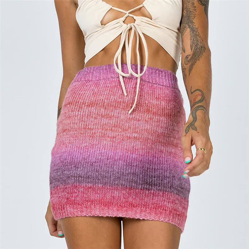 Rainbow High Waisted Knitted Mini Ombre Skirt Y2K 90s Bodycon Short Ombre Skirts For Women Cute Harajuku Streetwear Jupe Yuqung X0428 From Musuo03 11.86 DHgate.Com