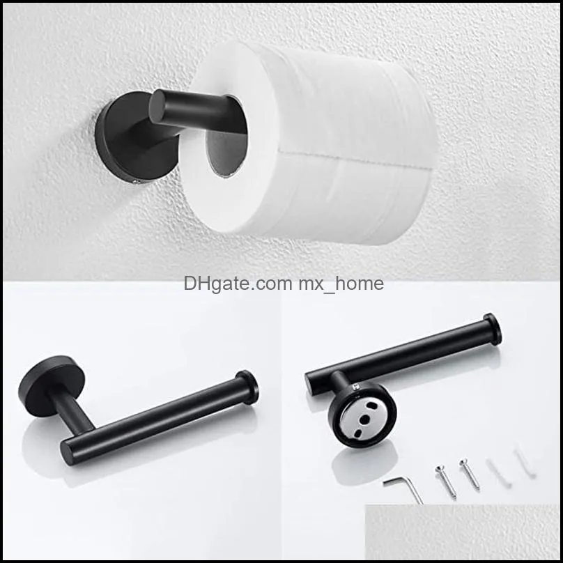 2Pcs Bathroom Hardware Black Towel Ring and Toilet Paper Holder Stainless Steel Bathroom Hand Towel Holder