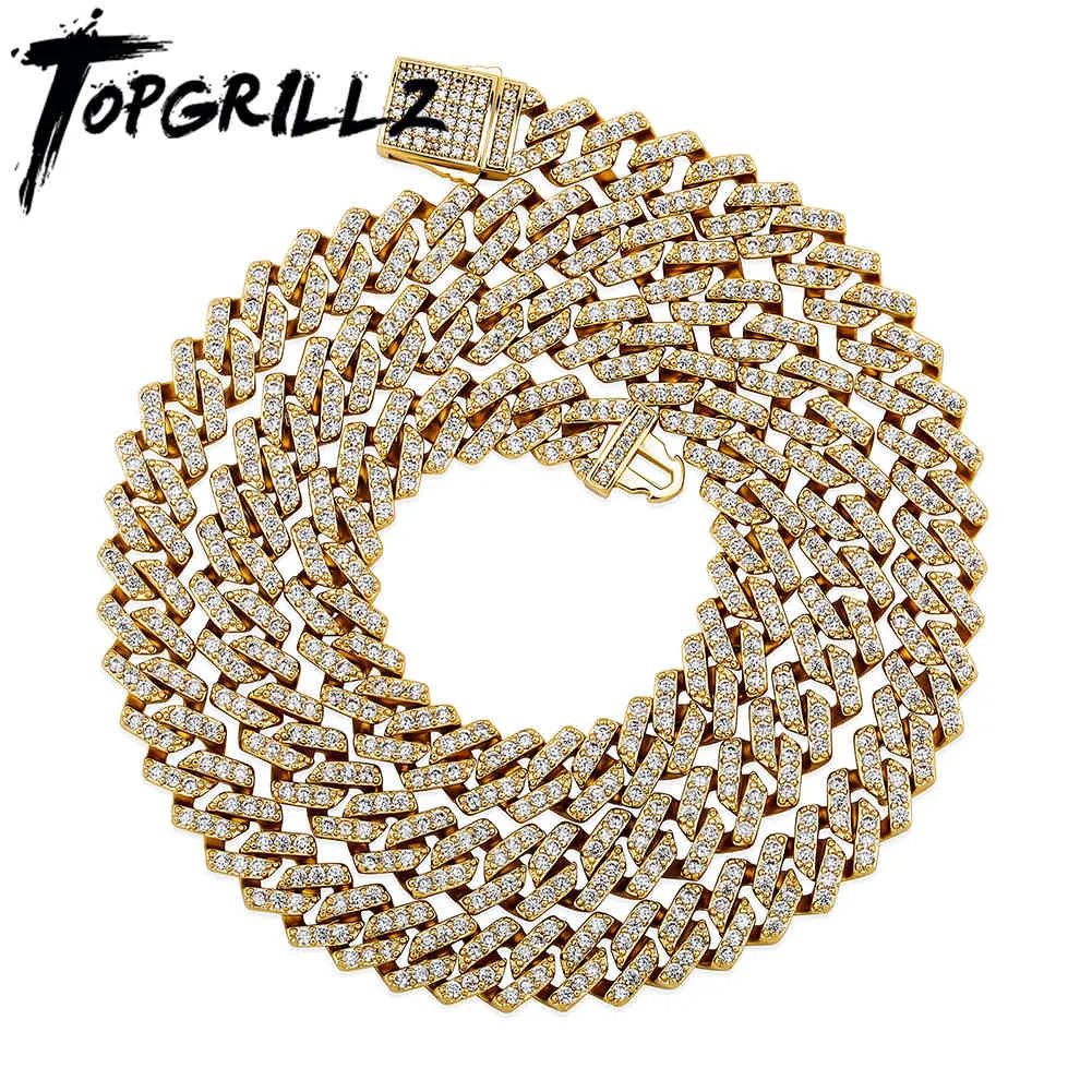 TOPGRILLZ 8mm Miami Cuban Chain White Gold Necklace With New Spring Clasp Full Iced Out Cubic Zirconia Hip Hop Rapper Jewelry X0509