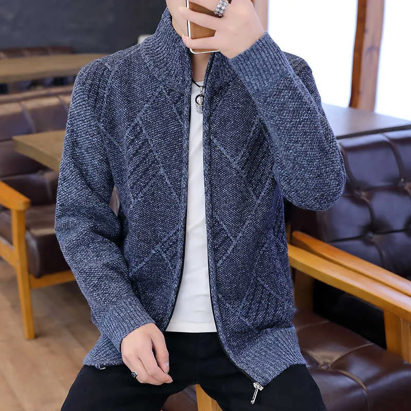 Zipper Cardigan Sweater Men Fashion Korean Style Men Clothing Slim