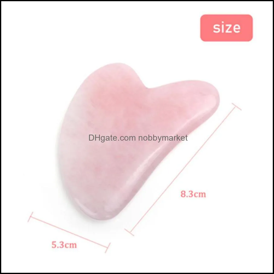 Quartz 3pcs Rose Jade Stone Heart-shaped Triangle Guasha Scraper Massage Handmade Board Anti Cellulite Wrinkle for Body O2A9