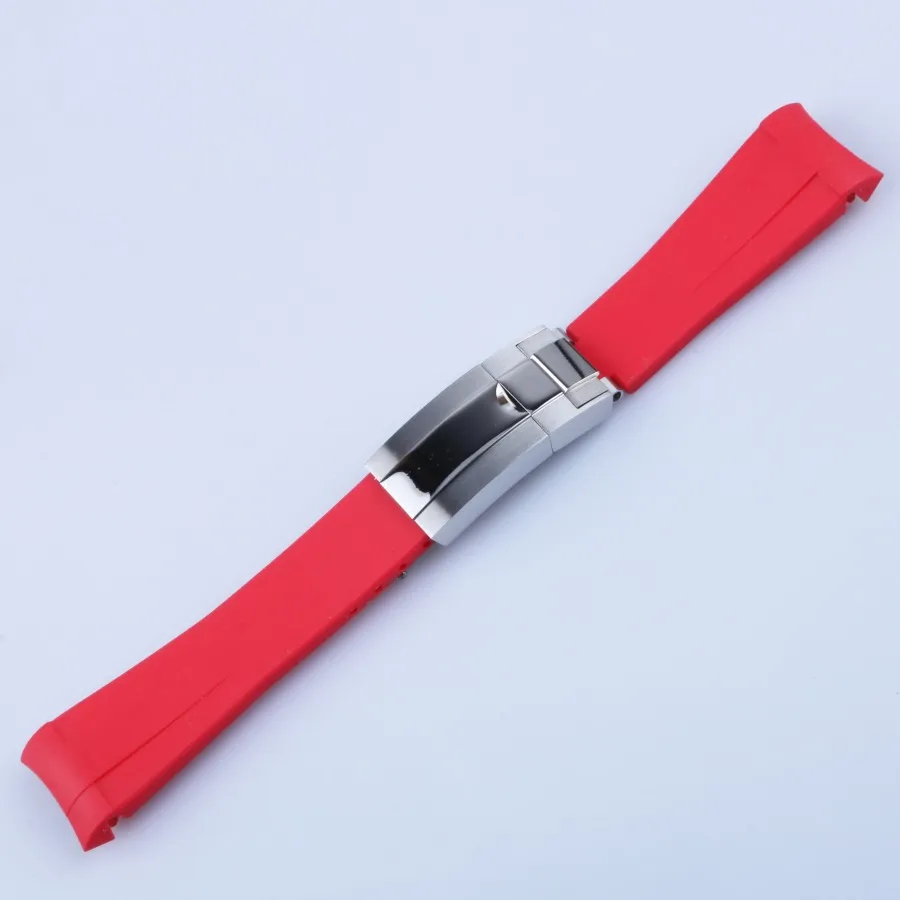 Bracelet de montre 20mm avec fermoir poli argent Silicone noir marine vert Orange rouge caoutchouc montres pour bracelet Rol