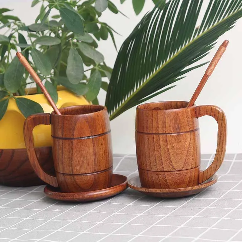 Outros pássaros suprimentos caneca de cerveja de madeira com manipulação criativa Handmade Tankard Cup Acessórios de bar vintage para bebidas em casa Party i88