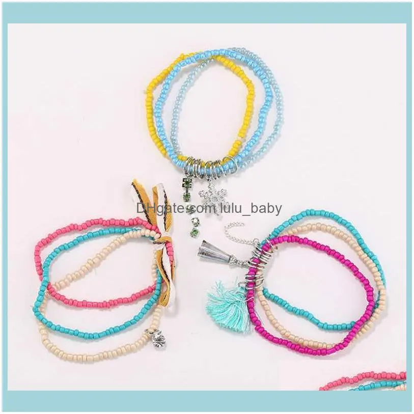 Beaded, Strands 3pcs/set Handcraft Boutique Fashion Multilayer Crystal Stone Beads Strand Bracelets Bangles Pulseras Boho Mujer