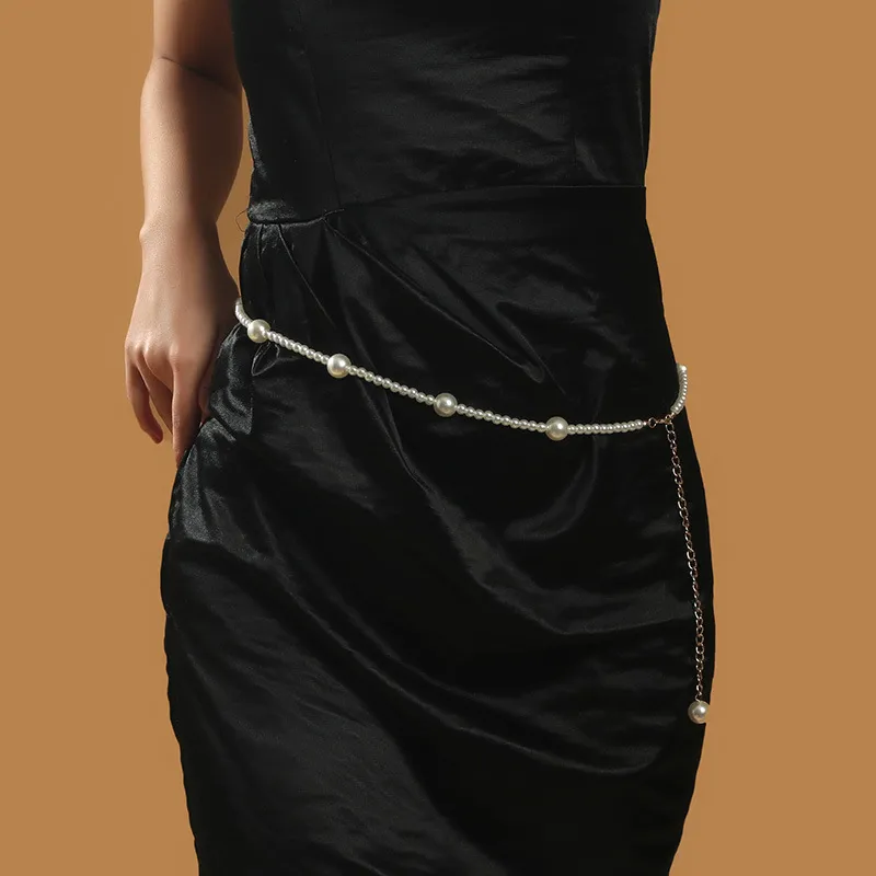 2021 Ladies Adjustable Pearl Waist Chain Fashion Women Luxury Design Simple Style Decor Dress Thin Belly Chains Jewelry