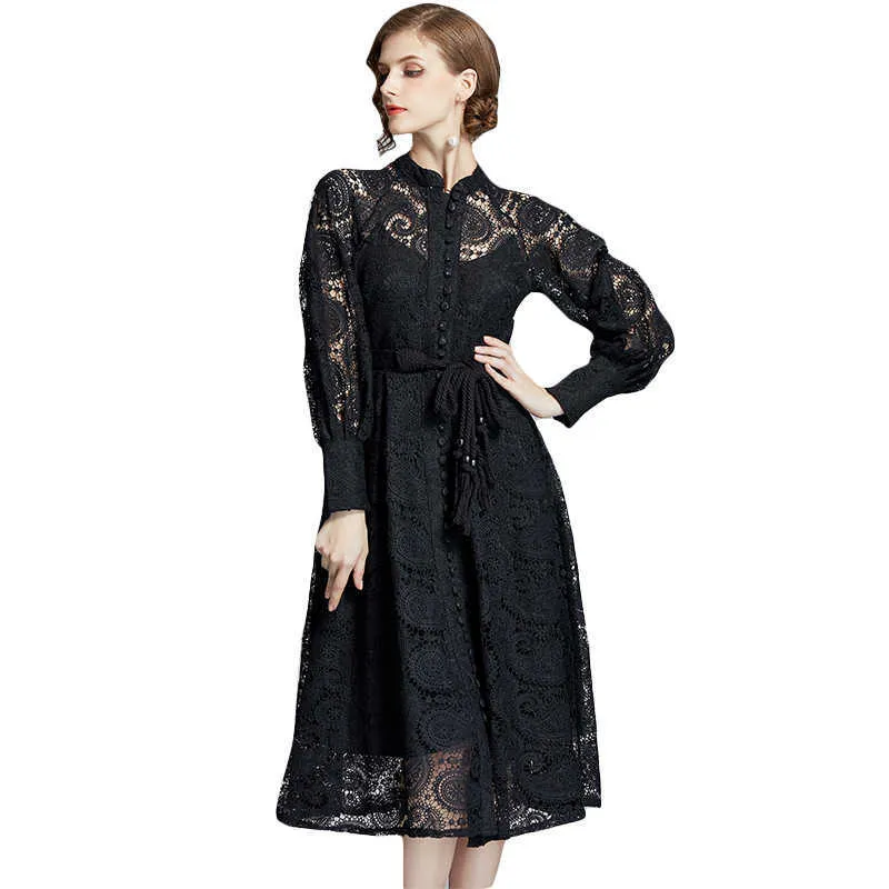 Vintage Lace Long Sleeve Lace Dress With Lantern Stand For