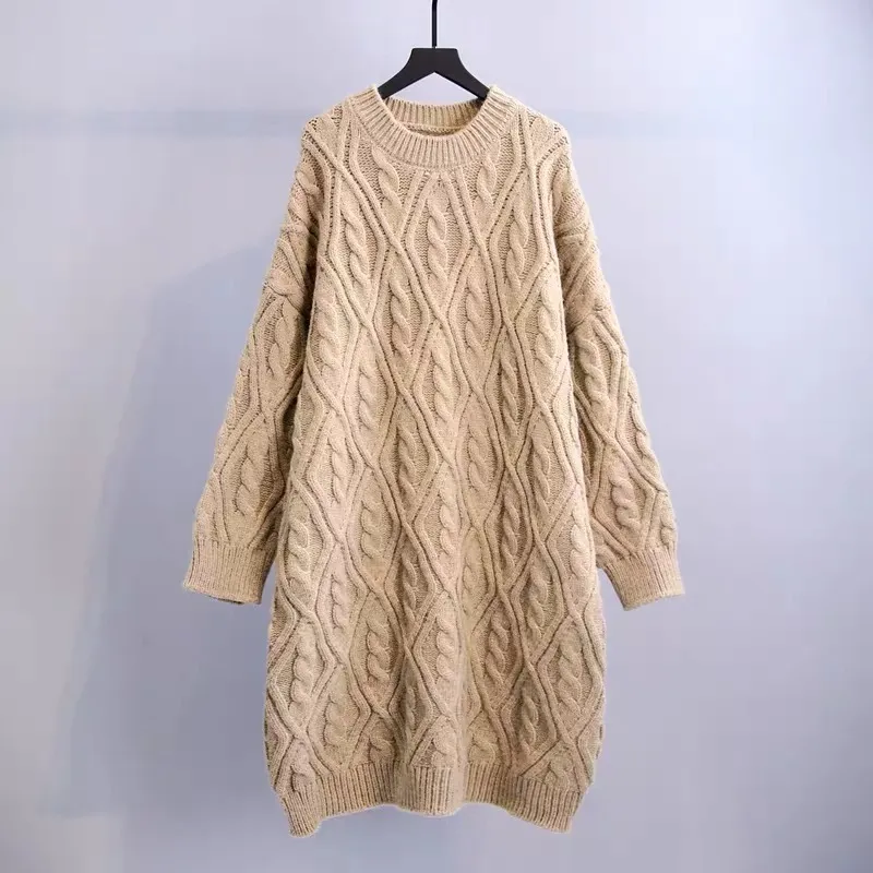 H.SA негабаритный свитер скрученный пуловер макси теплое мягкое толстое корее платье зимние женщины длинные 210417