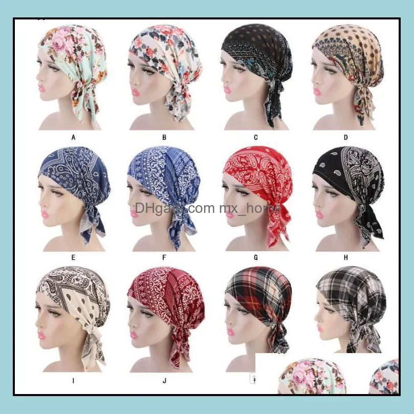 CAPS HATS AESSORYS Baby Kids Maternity Design Women Bandana Scarf Pre bundna Chemo Hat Girls Fashion Beanie Turban Bowknot Long Tai