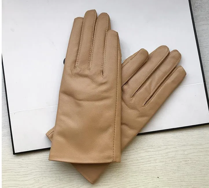 Khaki Genuine Sheepskin Leather gloves For Women Fashion lambskin bow glove Fleece inside touch screen grey high grade Leathers Gi5064945