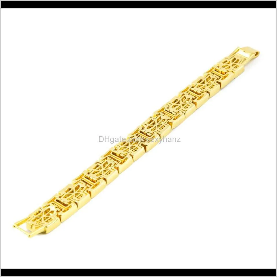 men hip hop gold bracelet fashion punk jewelry iced out bling rhinestone crystal zinc alloy silver bangle bracelets 20cm