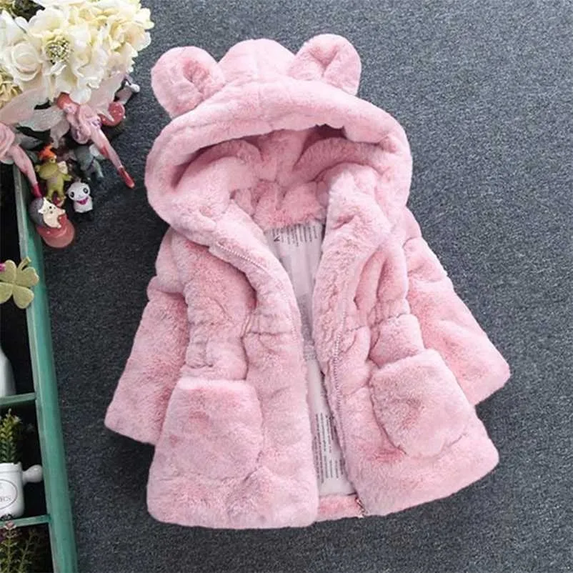 Chaqueta para niños Ropa de bebé Sudaderas con capucha de piel sólida Cremallera superior Cortavientos para niña Abrigo de invierno Traje 2 3 4 5 6 Edad 211204