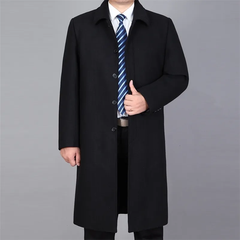 Men Winter Long Coat Woolen Pea Jackets Autumn Blend Overcoat Trench Man Jacket 211106