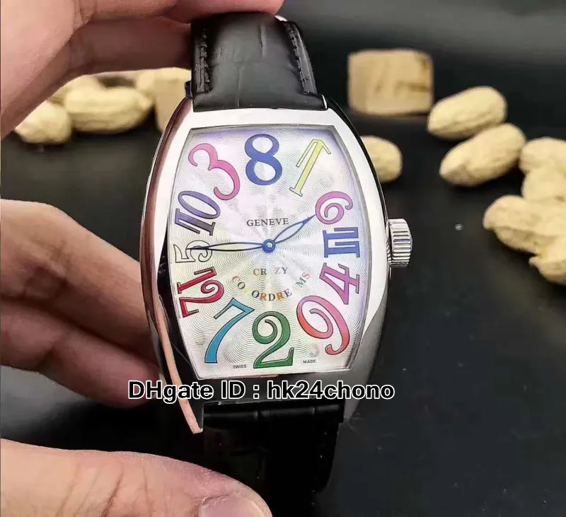 Alta qualità Crazy Hours 8880 CH COL DRM Orologio automatico da uomo Quadrante bianco Cassa in acciaio Orologi sportivi da uomo Cinturino in pelle nera