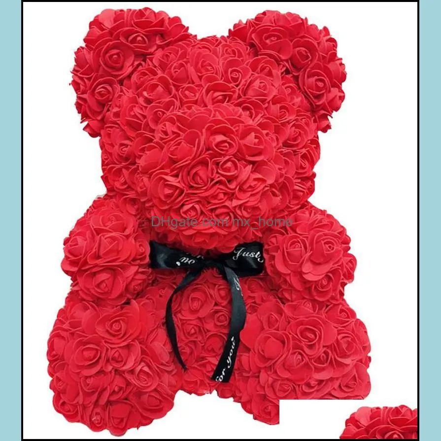 40cm Pink Rose Bear Heart Flower Gift For Girlfriend Birthday Wedding Artificial Party Home Decor