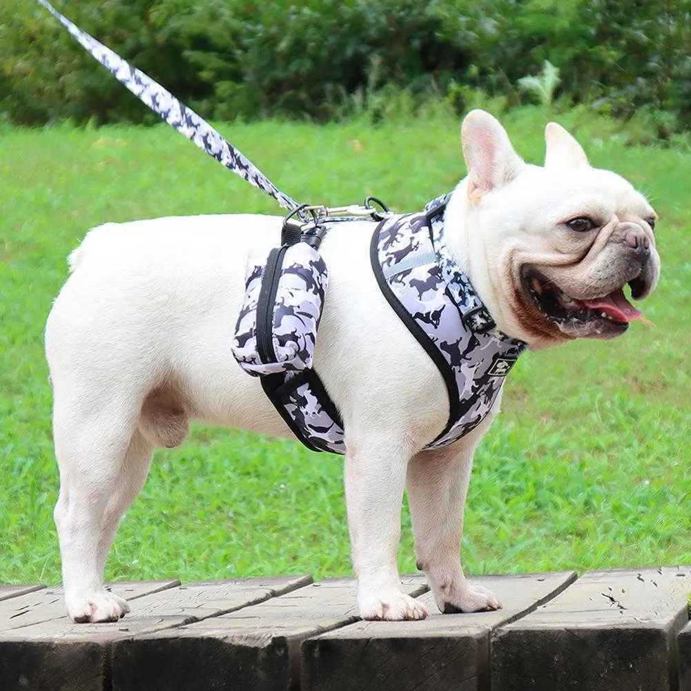 Pet Chest Strap Set Reflective Stripes Decorative Breathable Pet Dogs Chest Strap Traction Leash Collar Kit Dogs Supplies 211006