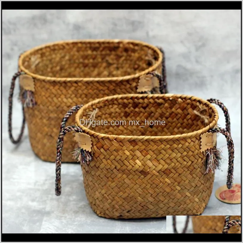 2-piece handmade straw woven flower basket rattan daily use set two storage baskets sundries