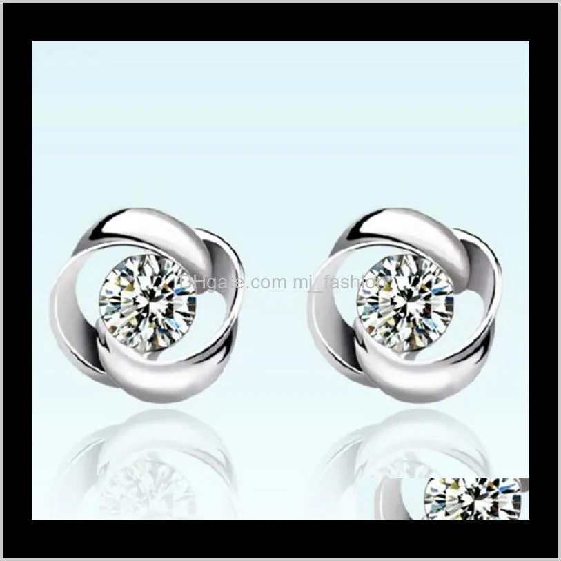 high grade white gold plating austrian crystal stud earrings 925 sterling silver earrings for wedding party shipping 0007