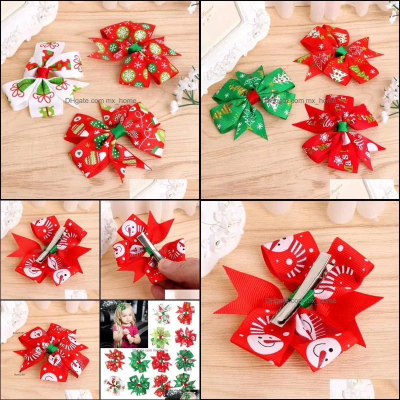 Hair Accessories 12Pcs Xmas Christmas Bowknot Hairpin Bow Clips Barrette For Kids Girls Wholesale