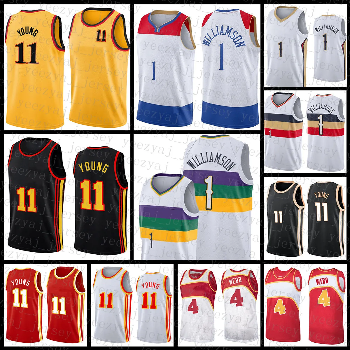 Jersey de basquete Zion 1 Williamson Mens Trae 11 Jovem Spud 4 Webb 2021 Novo Preto