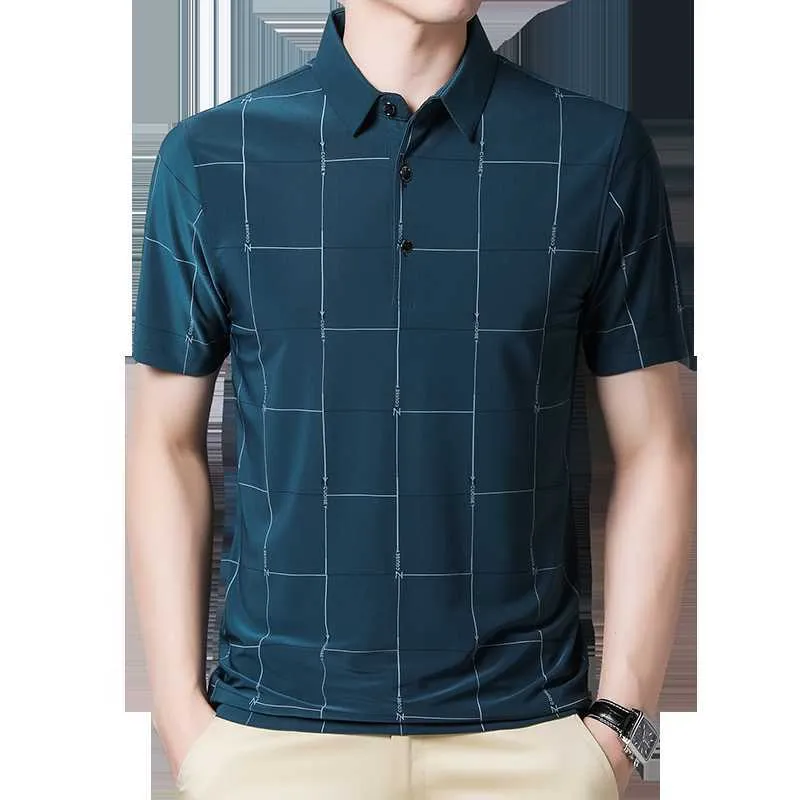 Browon Graphic T-Shirt Männer Sommer Business Kurzärmeliger Casual Lose Plaid Abwärtskragen T-Shirts für 210629