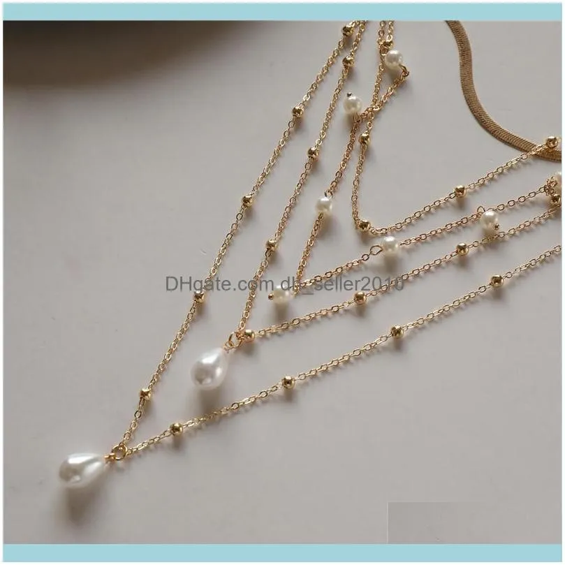 Multi Layer Long Necklace For Women Imitation Pearl Choker Collars Statement Summer Jewelry Chains