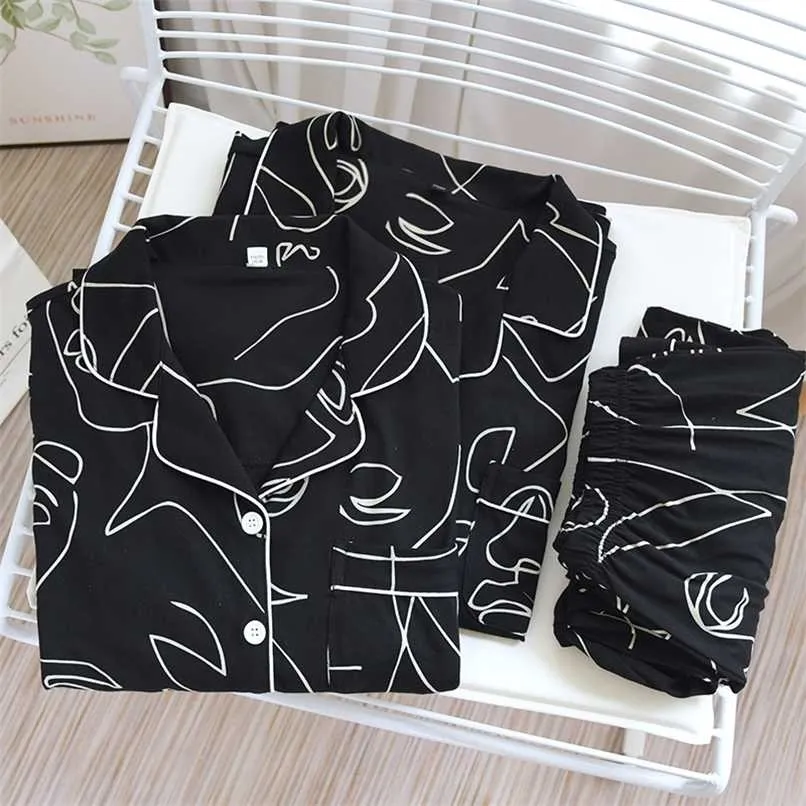 Couples Matching Pajamas Set Cotton Pyjama Pijamas Mujer Autumn Ropa Conjuntos Clothes Suit Women Loungewear Femme Pizama Damska 211112