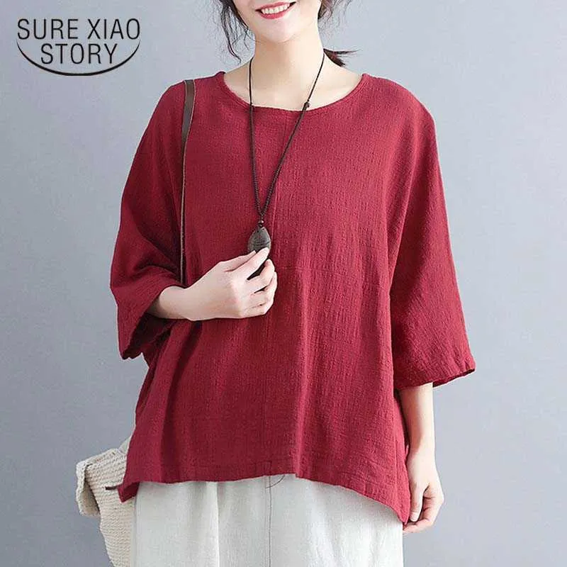 Korean clothes women clothing harajuku off the shoulder tops for women red shirt Casual Solid O-Neck Batwing Sleeve 3239 50 210527