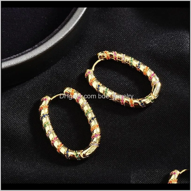 fashion luxury design micro zircon stripe colorful zircon geometric earrings vintage exotic oval hoop earrings dff0527