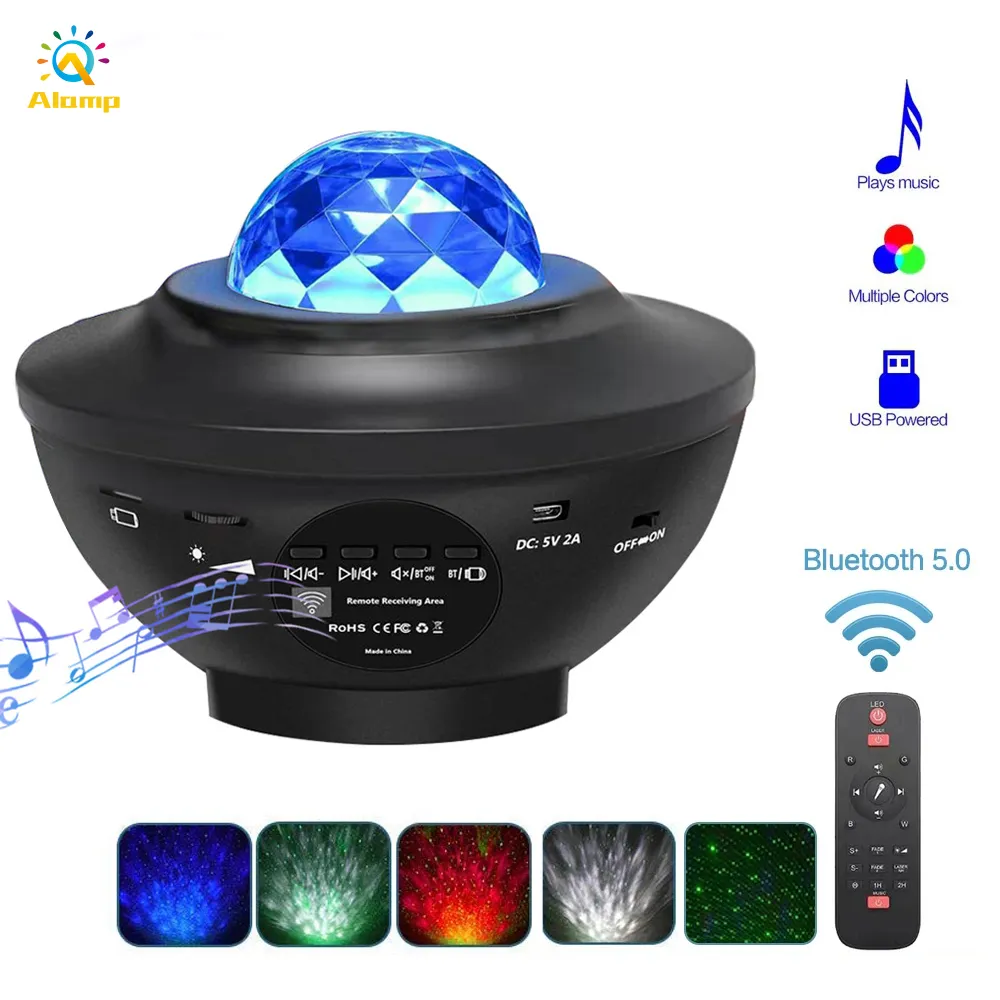 USB LED Star Stage Efeito Música Controle APP Starry Water Onda Night Lights Som Activado Projetor Luz Para Decoração