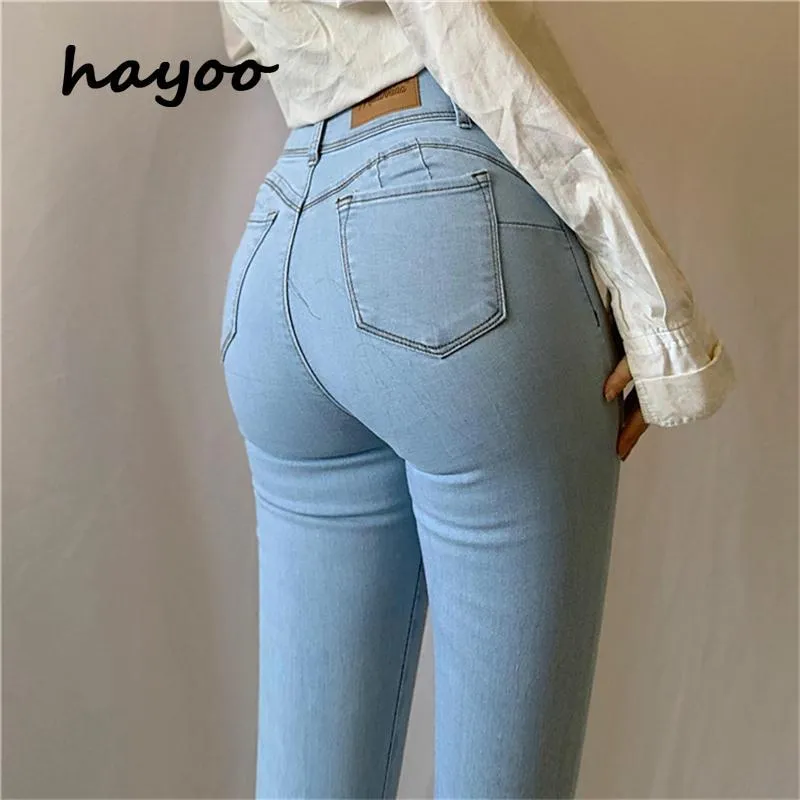 Jeans Para Mujer Estilo Europeo Y Estadounidense Cintura Alta Melocotón Hip  Luz Color Stretch Flaca Funda Pantalones Lápiz De 31,87 €