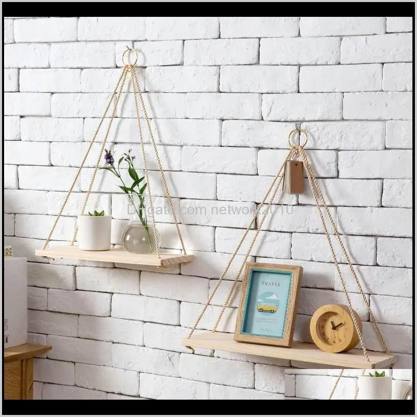 creative beautiful flower pot storage rack hanging rope shelf wooden basket wall ornaments for home office shipping